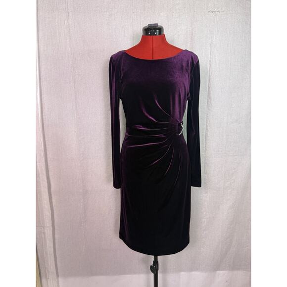 Jessica Howard Women's Purple Ruched-Waist Midi Dress Size 12 Velvet Feel E273 - Picture 1 of 11